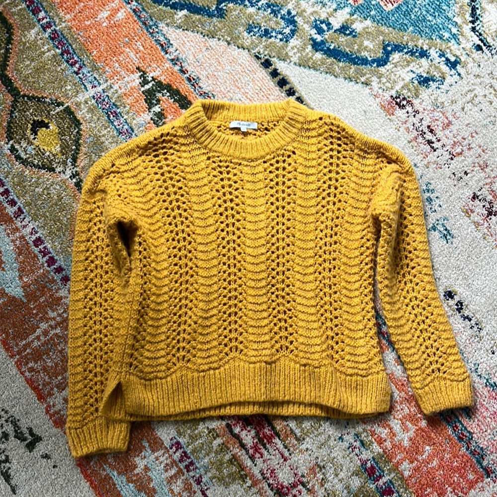 Madewell Windemere Pointelle Pullover Sweater in Yellow